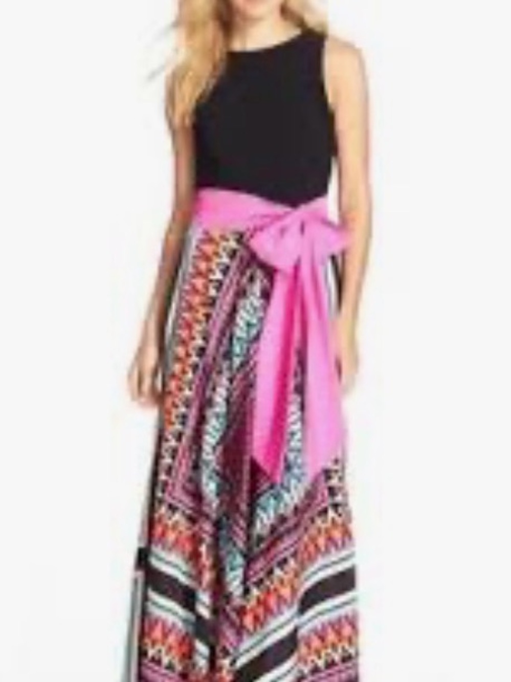 Eliza J Black & Hot Pink Printed Maxi Skirt with Waist Sash